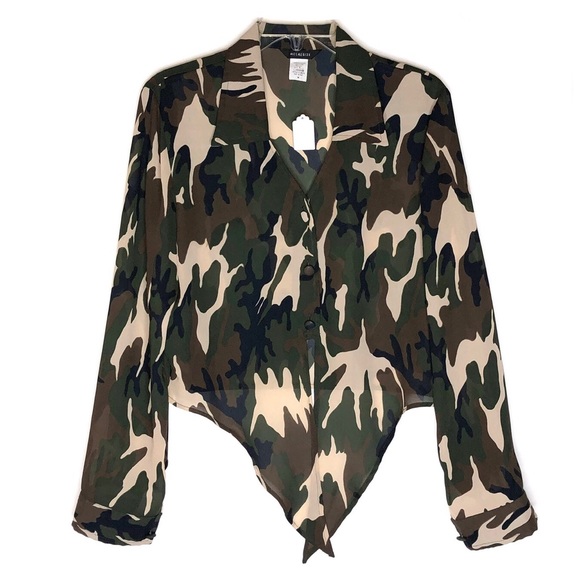 CAMOUFLAGE FRONT TIE BLOUSE - Picture 2 of 4
